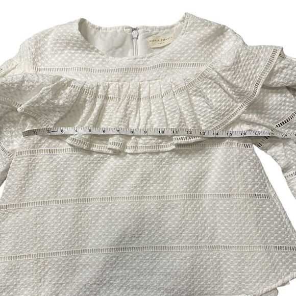 Rachel Parcell White Ruffle Swiss Dot Ladder Lace Top Size Small - Picture 11 of 14
